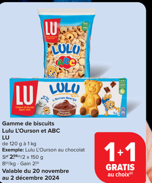 Offre: Gamme de biscuits Lulu L'Ourson et ABC