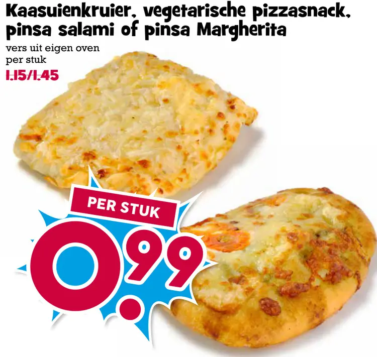 Aanbieding: Kaasuienkruier, vegetarische pizzasnack, pinsa salami of pinsa Margherita