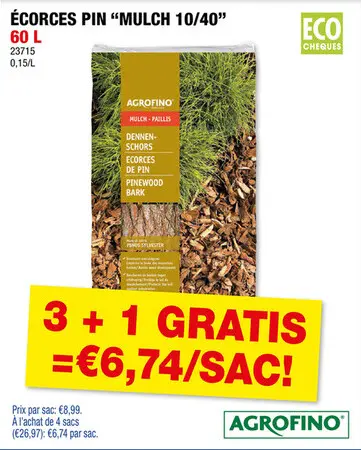 Offre: Agrofino Paillis écorces 10-40 mm 60l pin