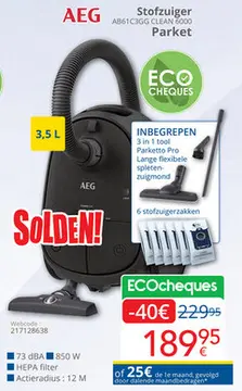 Aanbieding: AEG Stofzuiger AB61C3GG CLEAN 6000 Parket