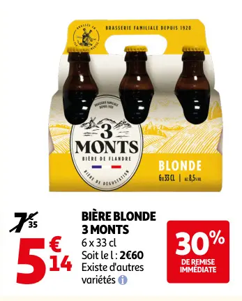 Promotie: Bière blonde 3 Monts