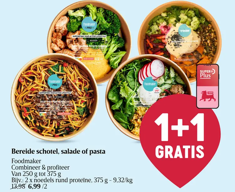 Promotie: Foodmaker schotel, salade of pasta