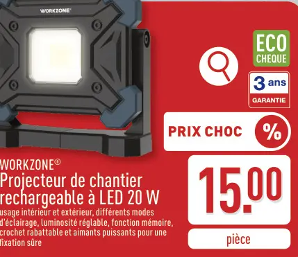 Offre: Projecteur de chantier rechargeable à LED 20 