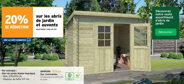 Offre: Abri de jardin Nadia imprégné
