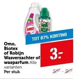 Aanbieding: Omo, Biotex of Robijn Wasverzachter of wasparfum