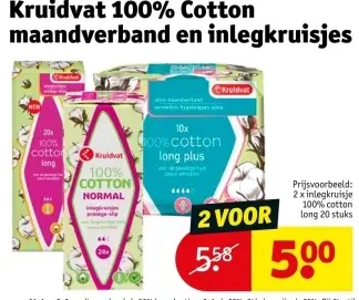 Aanbieding: Kruidvat 100% Cotton maandverband en inlegkruisjes
