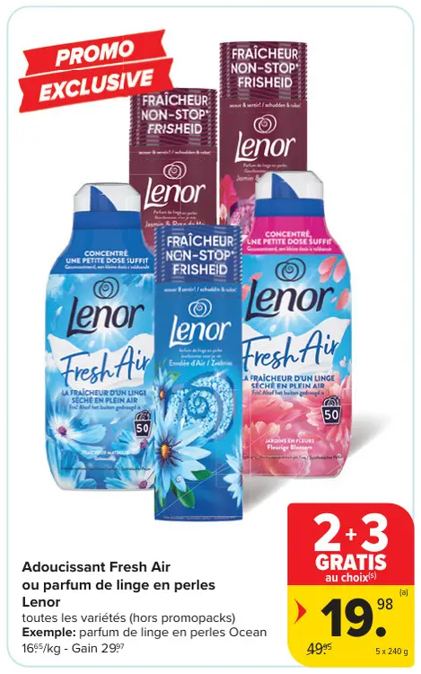 Offre: Adoucissant Fresh Air ou parfum de linge en perles