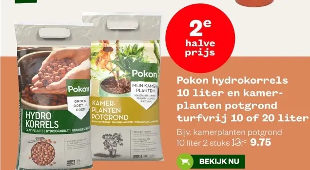 Aanbieding: Pokon hydrokorrels en kamerplanten potgrond turfvrij 10 of 20 liter
