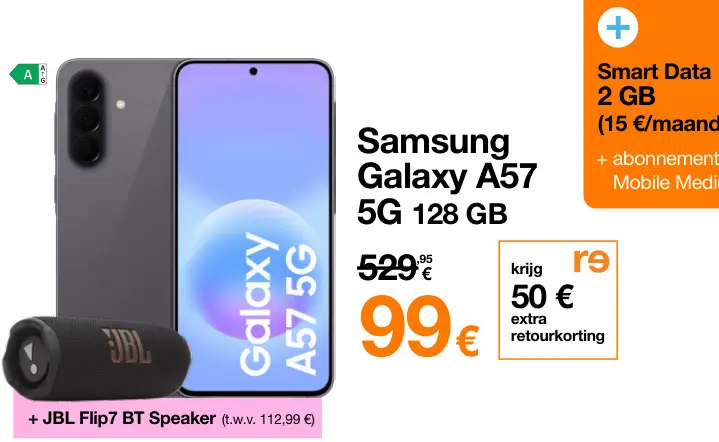 Promotie: Samsung Galaxy A57 5G 128GB + JBL Flip7 BT Speaker
