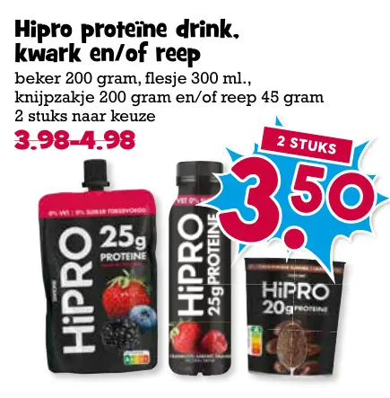 Aanbieding: Hipro proteïne drink, kwark en/of reep