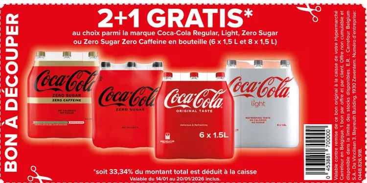 Offre: Coca-Cola Regular, Light, Zero Sugar ou Zero 
