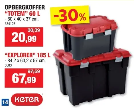 Promotie: Keter Totem opbergkoffer 60l zwart-rood