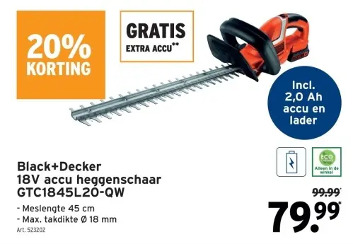 Promotie: 18V accu heggenschaar GTC1845L20-QW