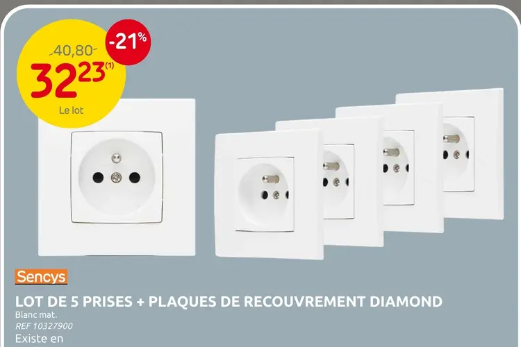 Offre: Lot de 5 prises + plaques de recouvrement dia