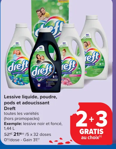 Offre: Lessive liquide, poudre, pods et adoucissant