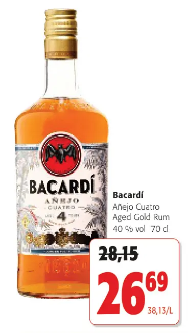 Promotie: Bacardí Añejo Cuatro Aged Gold Rum