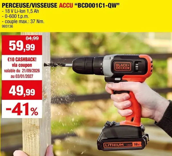Offre: Perceuse/visseuse accu "BCD001C1-QW"