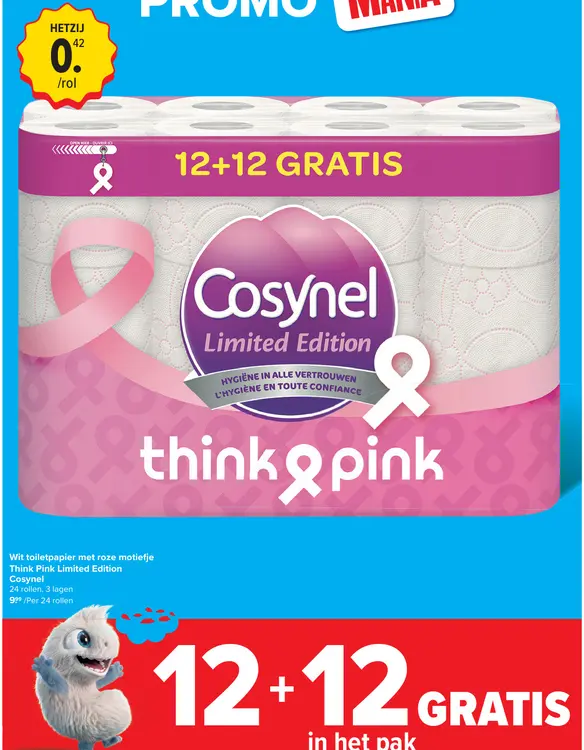 Promotie: Wit toiletpapier met roze motiefje Think Pink Limited Edition