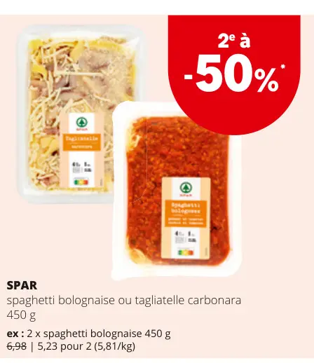 Offre: spaghetti bolognaise ou tagliatelle carbonara