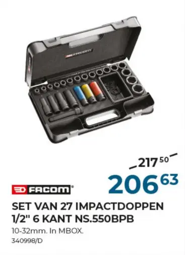 Promotie: Set van 27 impactdoppen 1/2" 6 kant ns.550bpb