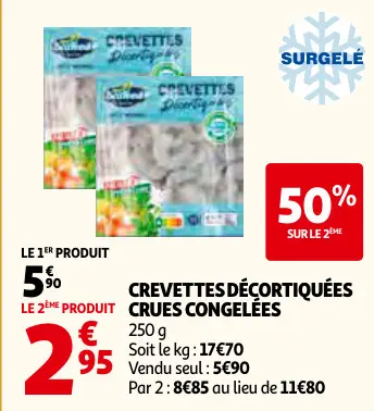 Promotie: Crevettes décortiquées crues congelées