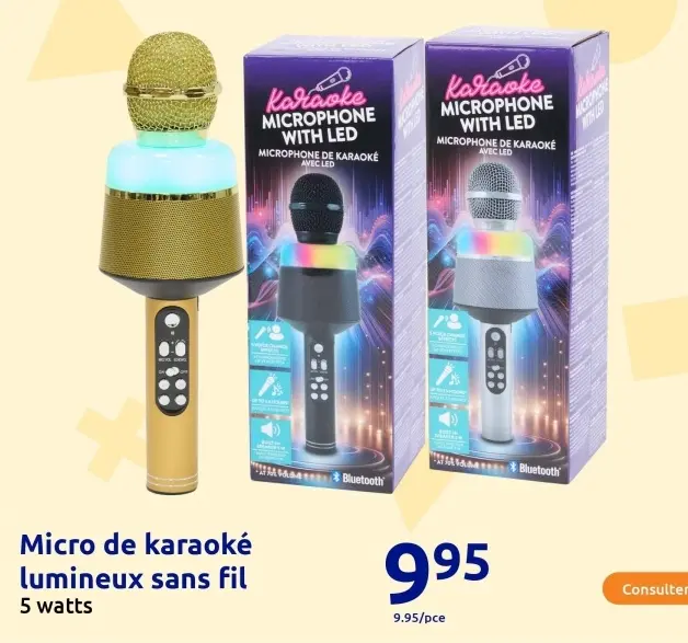 Offre: Micro de karaoké lumineux sans fil