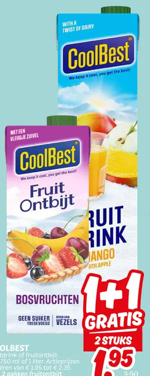 Aanbieding: CoolBest Fruity Breakfast or Fruit Drink
