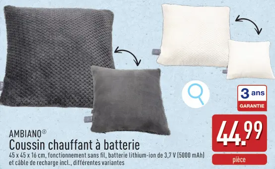 Offre: Coussin chauffant à batterie