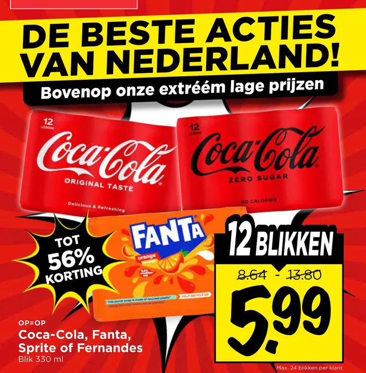 Aanbieding: Coca-Cola, Fanta, Sprite of Fernandes
