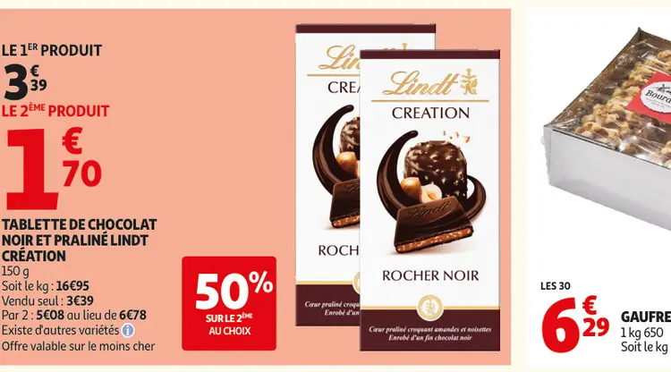 Promotie: Tablette de chocolat noir et praliné Lindt cr