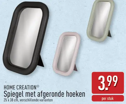 Promotie: Spiegel met afgeronde hoeken