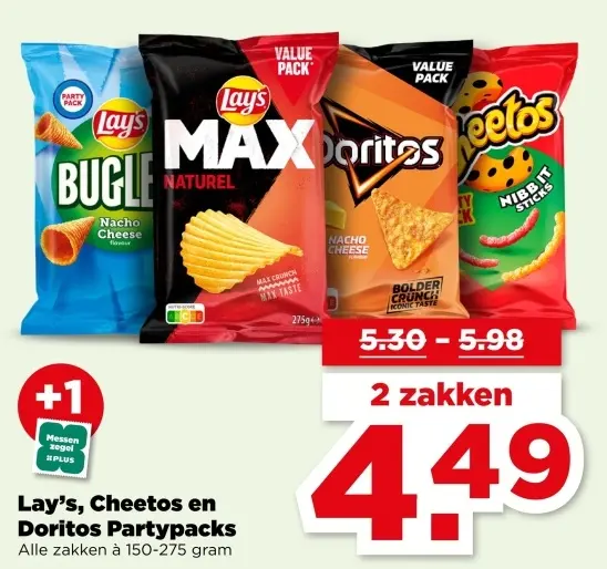 Aanbieding: Lay's, Cheetos en Doritos Partypacks