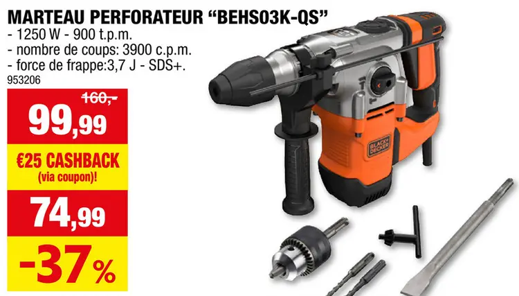 Offre: Black+Decker BEHS03K-QS marteau-perforateur 1250W