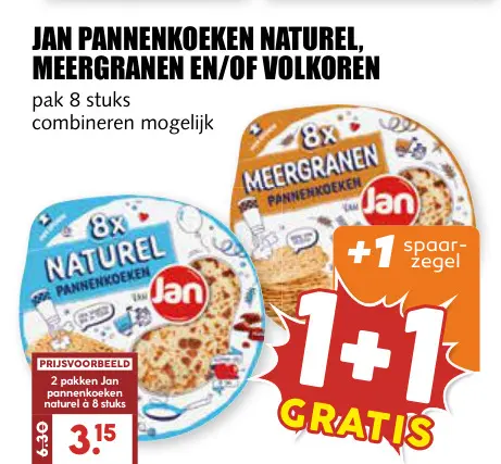 Aanbieding: Jan Pannenkoeken naturel, meergranen en/of volkoren