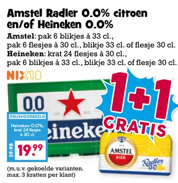 Aanbieding: Amstel Radler 0.0% citroen en/of Heineken 0.0 %