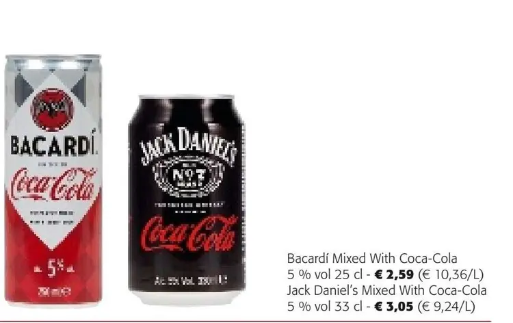 Aanbieding: Bacardí of Jack Daniel's Mixed With Coca-Cola
