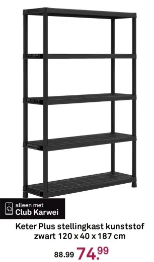 Aanbieding: Plus stellingkast kunststof zwart 120 x 40 x 187 cm