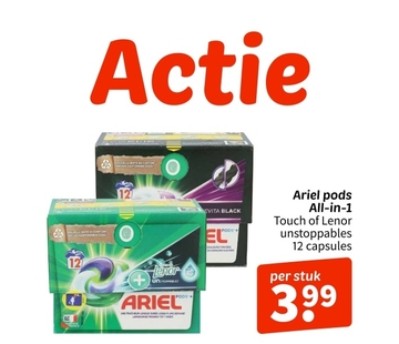 Aanbieding: Ariel pods All - in - 1 Touch of Lenor unstoppables 12 capsules