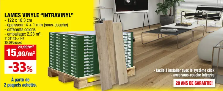 Offre: Intra Click sol vinyle avec sous-couche 2,23m² Caà¯ro