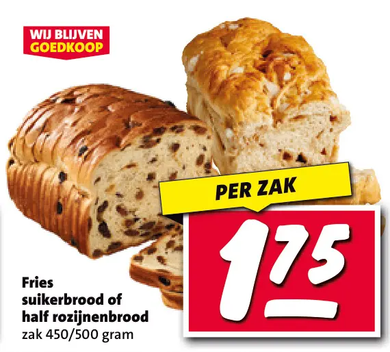 Aanbieding: Fries suikerbrood of half rozijnenbrood
