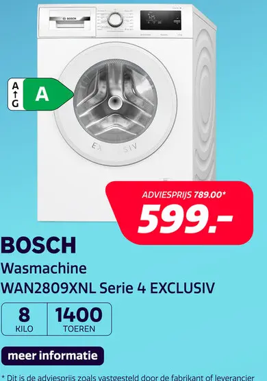 Aanbieding: Bosch WAN2809XNL Serie 4 EXCLUSIV