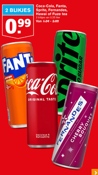 Aanbieding: Coca-Cola, Fanta, Sprite, Fernandes, Hawaii of Fuze tea