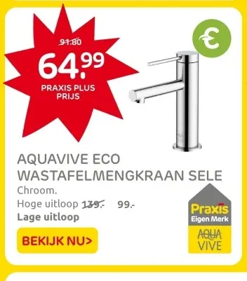 Aanbieding: Aquavive eco wastafelmengkraan sele