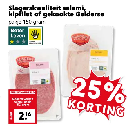 Aanbieding: Slagerskwaliteit salami, kipfilet of gekookte Gelderse