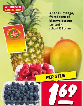 Aanbieding: Ananas, mango, frambozen of blauwe bessen