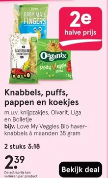 Aanbieding: Knabbels, puffs, pappen en koekjes