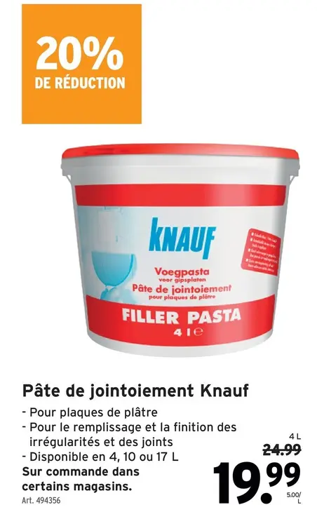 Offre: Pâte de jointoiement Knauf