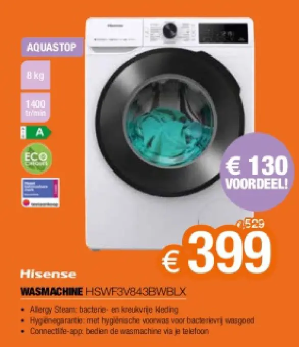 Promotie: Wasmachine hswf3v843bwblx