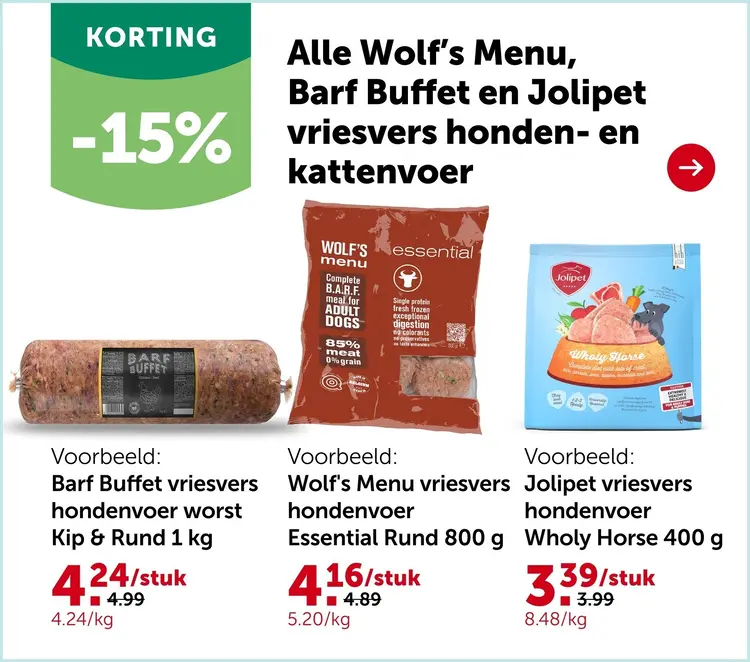 Promotie: Alle Wolf's Menu, Barf Buffet en Jolipet vriesves honden- en kattenvoer