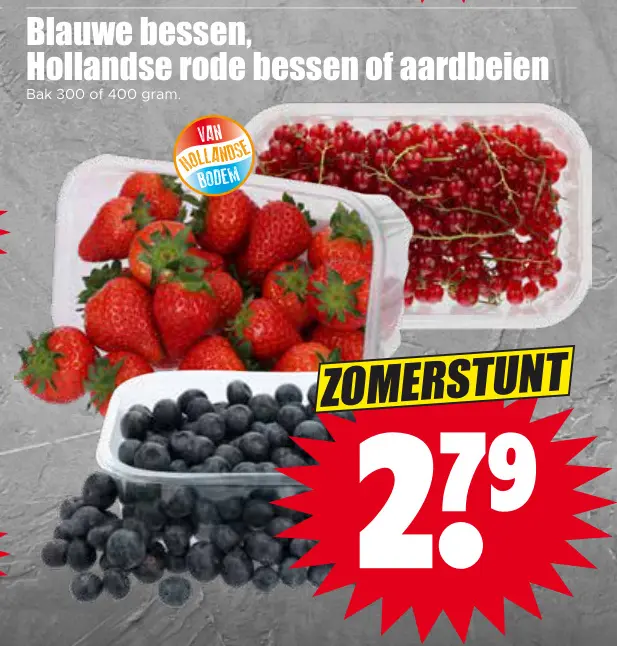 Aanbieding: Blauwe bessen, Hollandse rode bessen of aardbeien